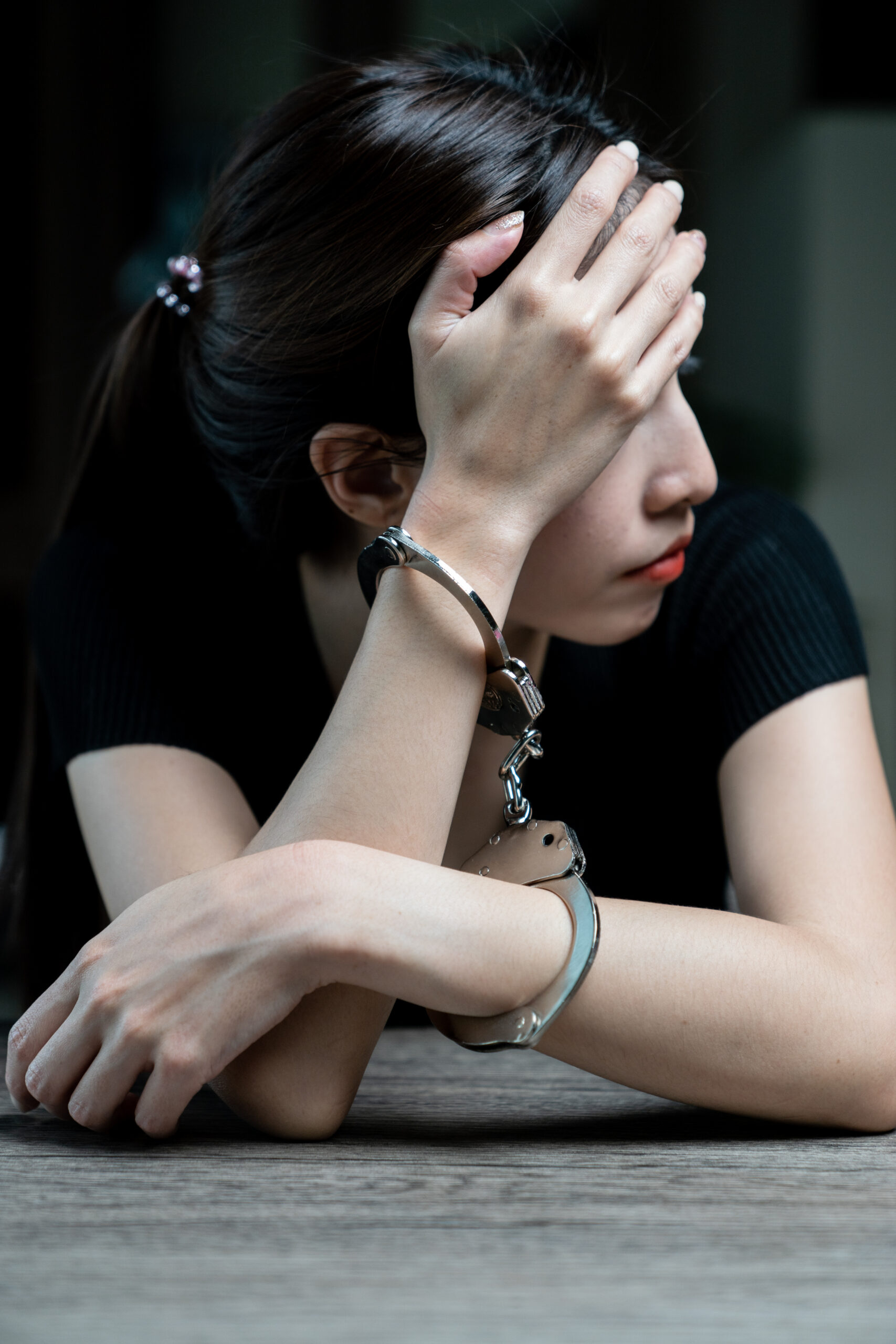 Handcuffed on a prisoner, Woman prisoners were handcuff in the d